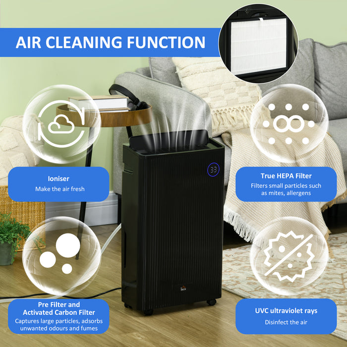 5500mL Large-Capacity Dehumidifier with Built-in Air Purifier - UVC Sterilization, Ionizer, 24-Hour Timer, 5 Operating Modes, 16L Daily Extraction - Ideal for Home Laundry Use, Sleek Black Design