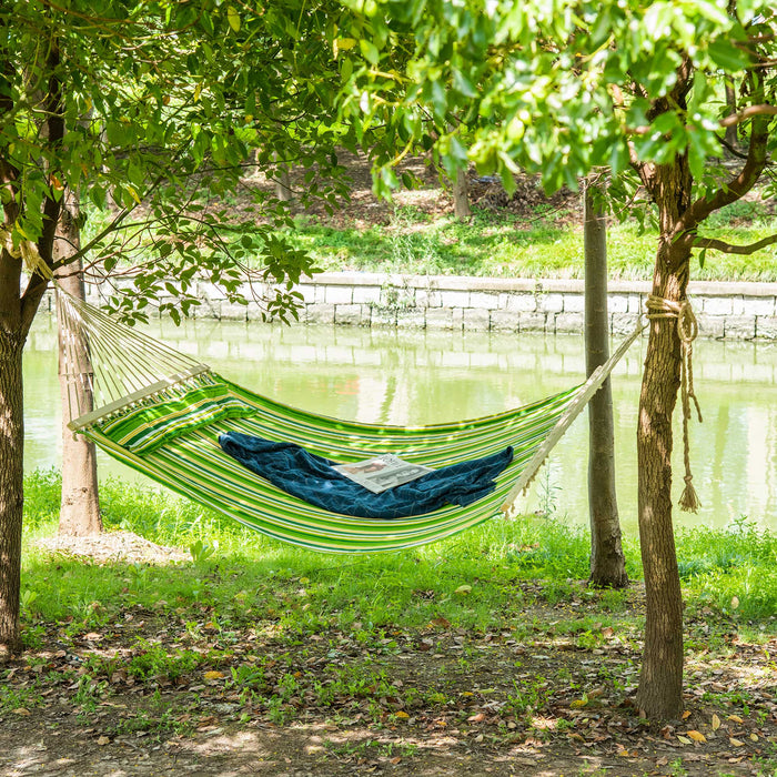 Striped Camping Hammock with Pillow - Outdoor Garden Beach Swing Bed, 188x140 cm - Relaxing Lounger for Backyard Leisure and Travel