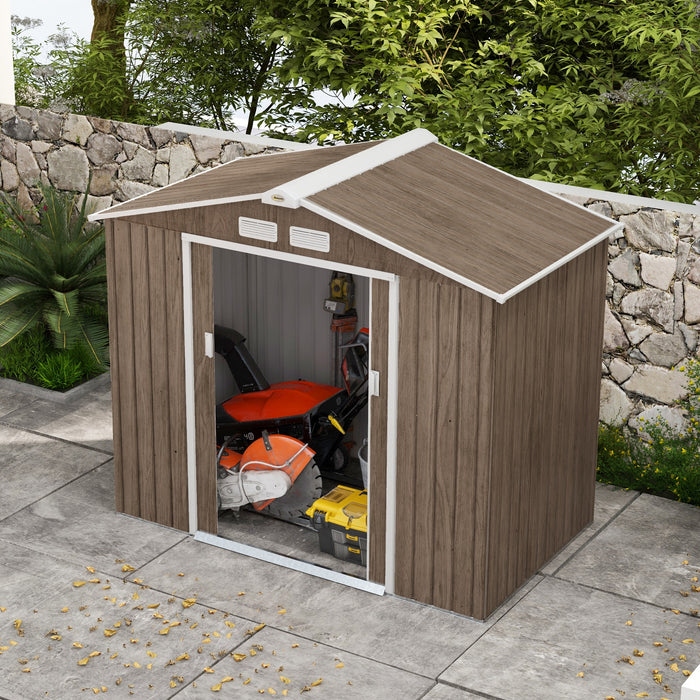 Metal Garden Storage Shed 7x4ft with Vents and Foundation - Weather-Resistant Outdoor Shed with Lockable Double Doors - Organizing Tools and Equipment