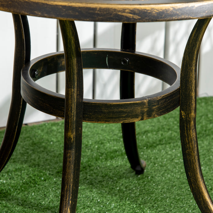 Industrial Round Side Table - Cast Aluminum Hollow Top, Garden & Patio-Friendly - Elegant Bronze Finish for Outdoor Living Spaces