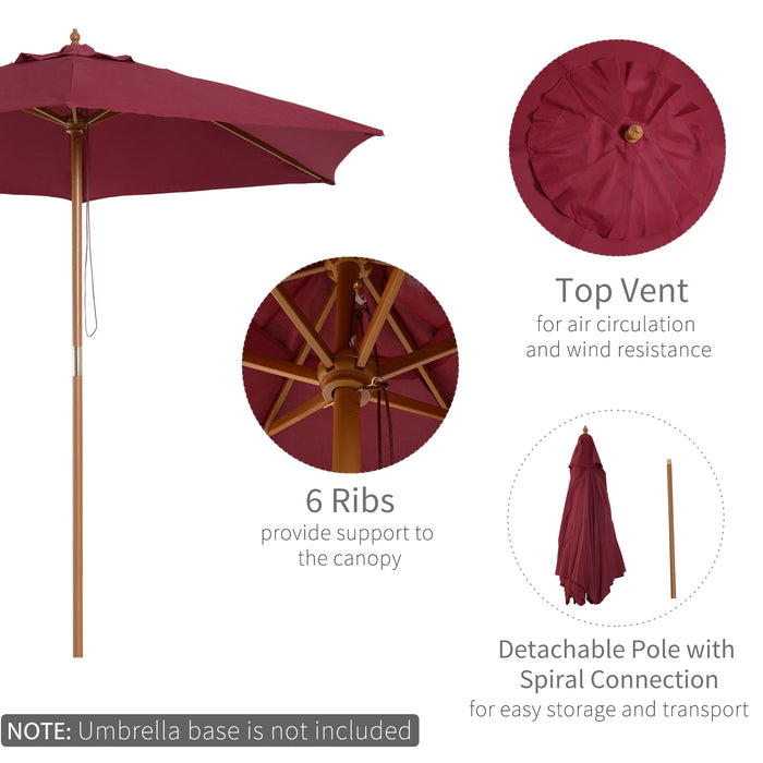 Wooden Garden Parasol Umbrella, 2.5m - Elegant Red Wine Outdoor Shade Accessory - Ideal Sun Protection for Patio & Backyard Gatherings