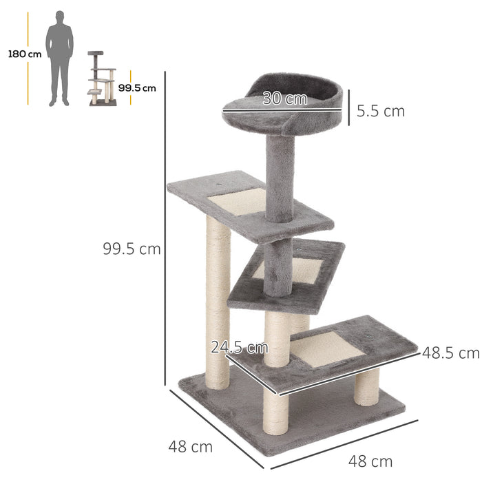 Cat Tower with Sisal Scratching Posts - Kitten-Friendly Climbing & Scratching Activity Centre in Grey - Ideal for Play and Exercise for Cats