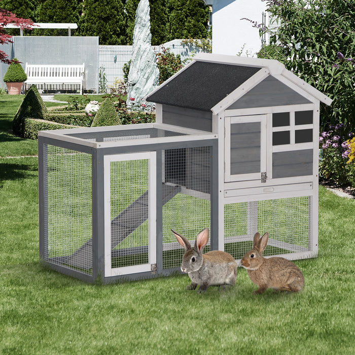 Wooden 2-Tier Rabbit & Guinea Pig Hutch - Bunny Cage with Pull Out Tray, Ramp, Small Animal House - Ideal for Pet Safety and Comfort 122x62.6x92 cm