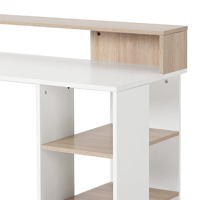 Modern Oak and White Computer Desk - Home Office Writing Workstation with Printer Shelf, Storage Drawer & Shelves - Ideal for Remote Work and Study Spaces