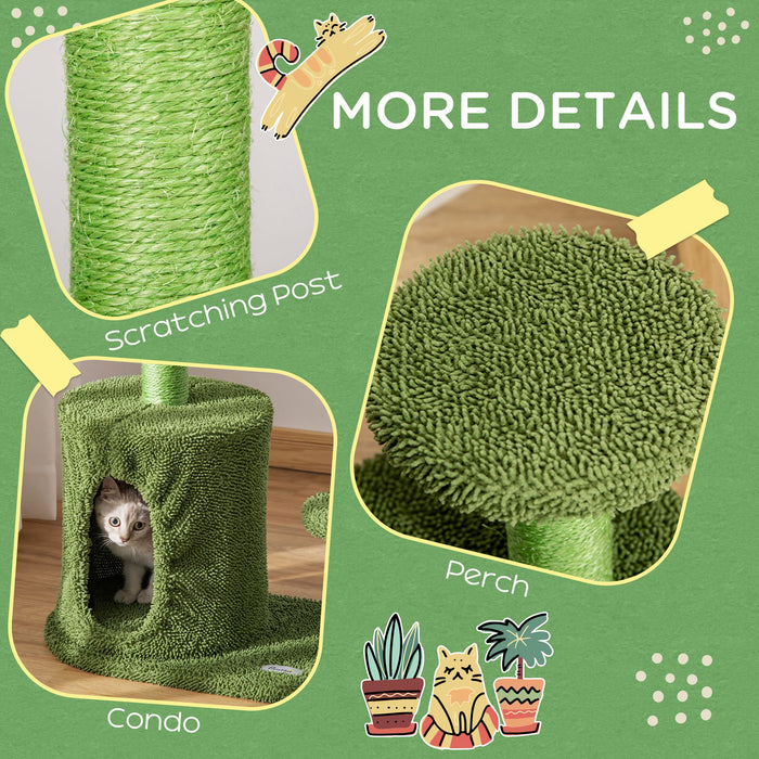 Cactus-Inspired Cat Tree Tower with Scratching Post - Includes Plush Condo, Perch & Playful Dangling Ball - Ideal for Active Kittens and Playful Cats