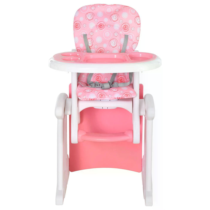 HDPE Model 3-in-1 - Convertible Baby High Chair with Booster Seat in Pink - Ideal for Feeding, Playing, and Growing Toddlers