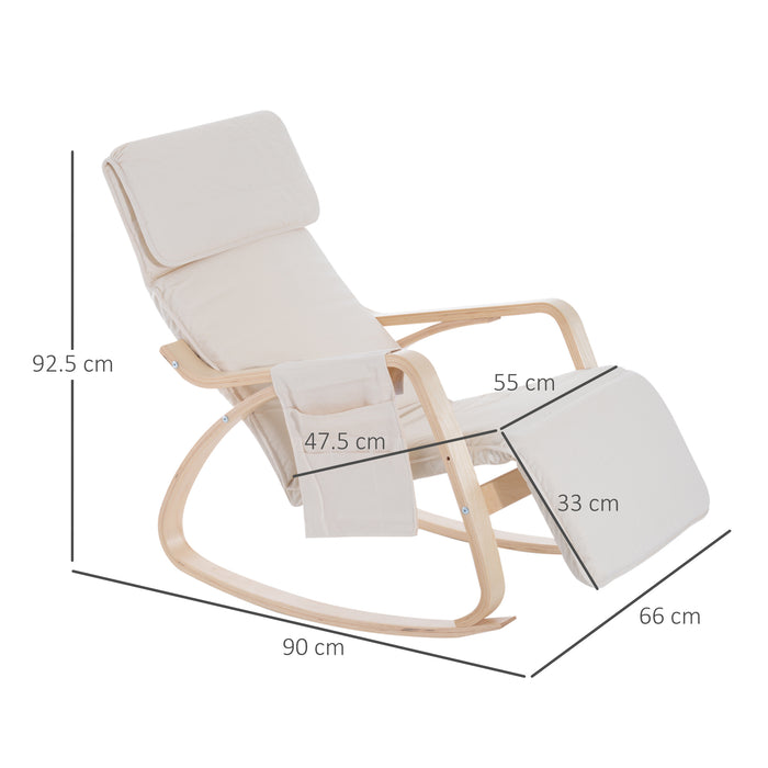 Adjustable Rocking Lounge Chair Recliner - Cream White Relaxation Seat with Footrest and Storage Pocket - Comfortable Seating Solution for Lounging and Relaxation