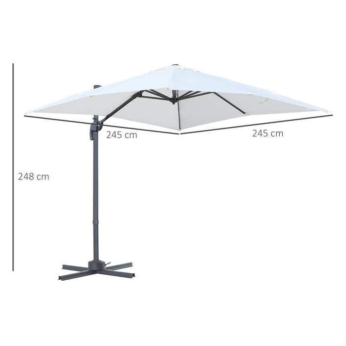 Deluxe Patio Offset Parasol - 2.5m Cantilever Aluminium Umbrella with 360° Rotation and Crank Handle - Outdoor Sun Shade Canopy Shelter for Garden & Deck