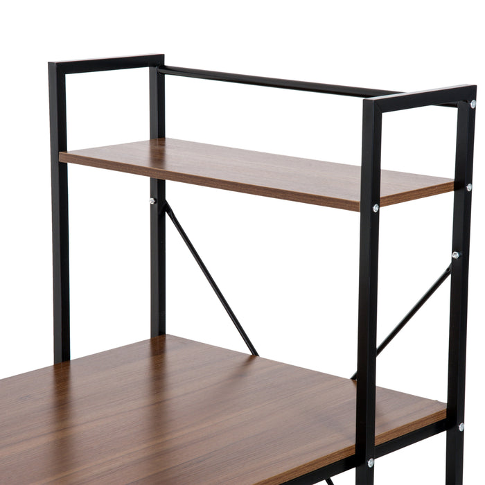 4-Tier Bookshelf Computer Desk - Sturdy Metal Frame with Wooden Top, Home Office Workstation in Walnut & Black - Ideal for Students & Remote Workers