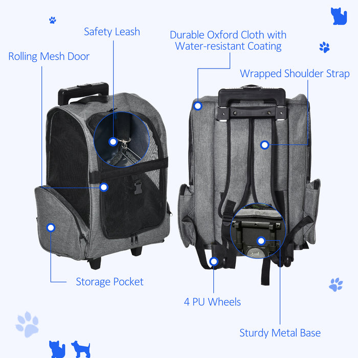 Pet Carry Backpack with Trolley - Dog Travel Bag with Telescopic Handle and Stroller Wheels, Portable Luggage - Ideal for Owners Who Travel with Their Pets