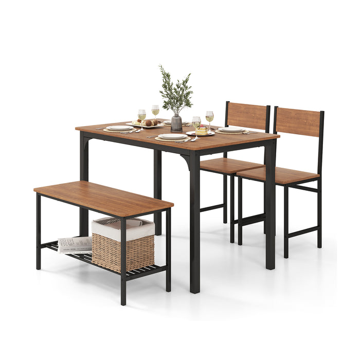 Grey Dining Set with Storage Shelf - 4-Piece Metal Frame Design - Ideal for Space Saving in Dining Rooms and Kitchens