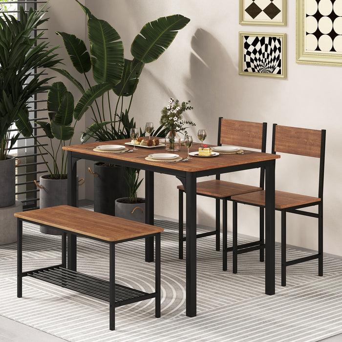 Grey Dining Set with Storage Shelf - 4-Piece Metal Frame Design - Ideal for Space Saving in Dining Rooms and Kitchens