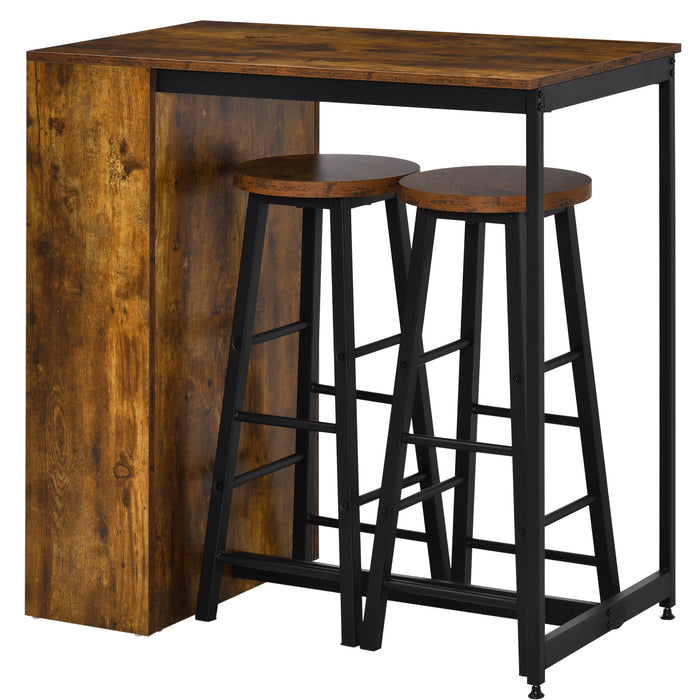 Industrial Style Bar Table Set - 3-Piece Pub Dining Combo with Storage Shelves, Includes Table and 2 Stools - Perfect for Kitchen and Small Spaces