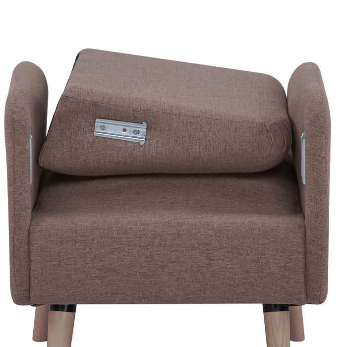 Upholstered Armchair with Birch Wood Legs - Plush Padded Seat & Buttoned Mid-Back Design in Light Brown - Ideal for Cozy Living Room Seating