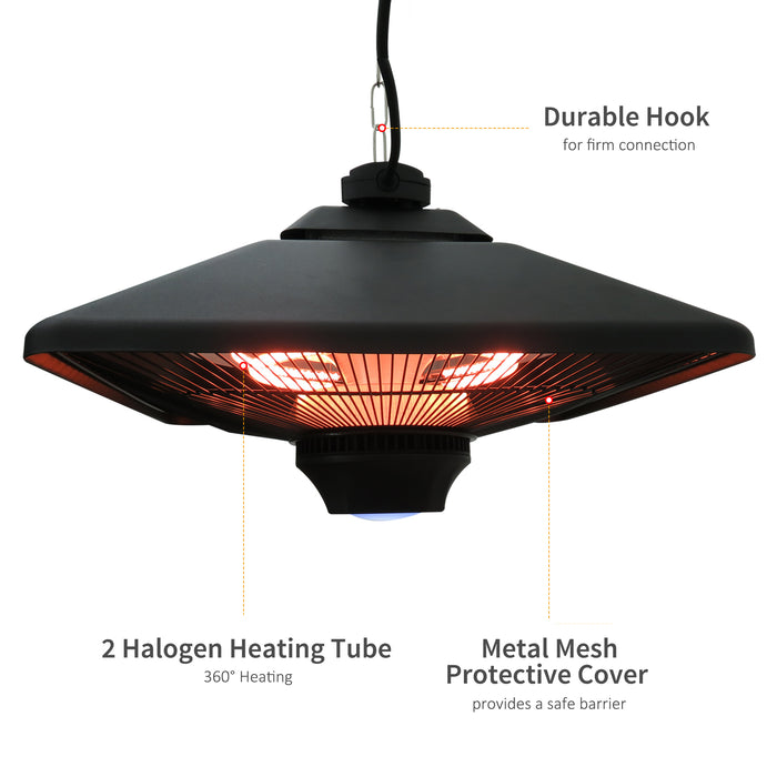 Outdoor 2kW Ceiling-Mounted Halogen Heater - Aluminum, LED, Remote-Controlled Garden Patio Warmer - Ideal for Outdoor Entertaining Spaces