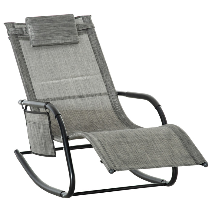 Breathable Mesh Rocking Chair - Indoor & Outdoor Patio Rocker Lounge with Removable Headrest - Comfortable Recliner Seat for Garden, Patio in Dark Grey