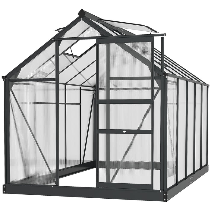 Clear Polycarbonate Greenhouse with Galvanized Base - Large 6x10ft Walk-In Structure for Plant Growing, Aluminium Frame, Sliding Door - Ideal for Gardeners and Seasonal Plant Cultivation