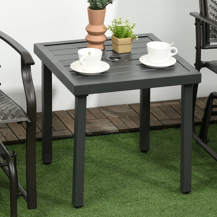 Patio Coffee Table with Umbrella Hole - Durable Steel-Framed Garden Side Table in Grey - Ideal for Balconies and Outdoor Lounging