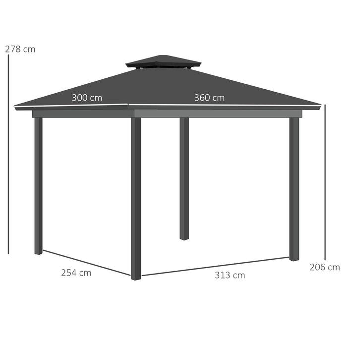 Outdoor Polycarbonate Gazebo 3.6x3m - Double Roof Hardtop Design with Nettings & Curtains - Elegant Shelter for Garden, Lawn, Patio Entertainment