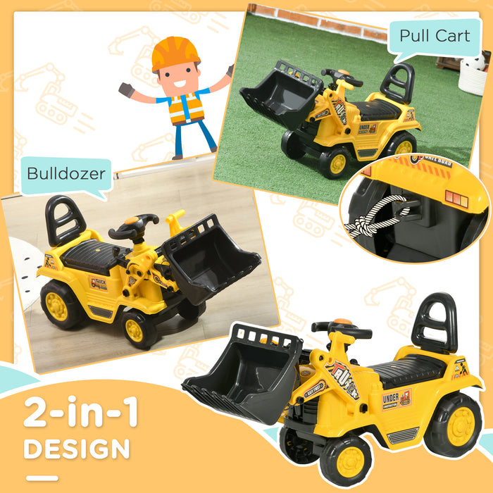 3 in 1 Ride-On Bulldozer, Digger, and Tractor - Pulling Cart and Pretend Play Construction Truck - Ideal for Creative Kids Outdoor Play