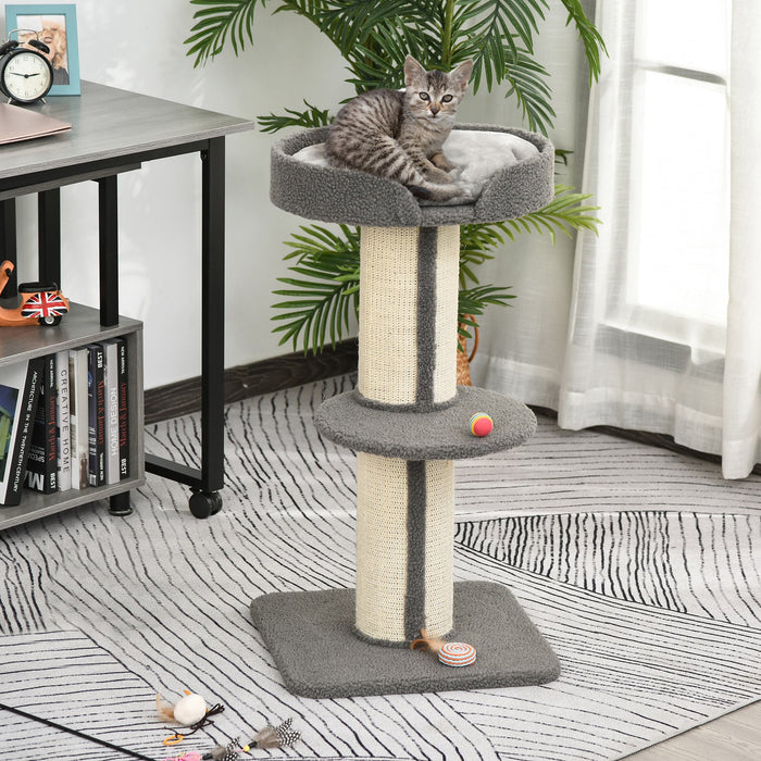 Cat Tree with Sisal Scratching Post - 81cm Kitten Activity Center with Climbing Frame & Large Platform - Cozy Lamb Cashmere Perch for Cats, Grey