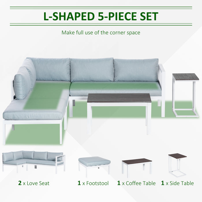 5-Piece L-shaped Aluminium Garden Set - Corner Sofa with Cushions & Coffee Table - Perfect Outdoor Seating for Patio & Entertaining Guests