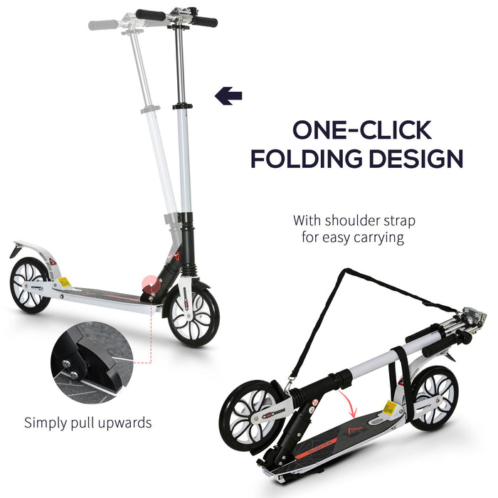 High-Adjustable Folding Kick Scooter with Rear Brake - Urban Scooter with Double Shock Absorption and Warning Bell - Ideal for Teens and Adults Over 14, White