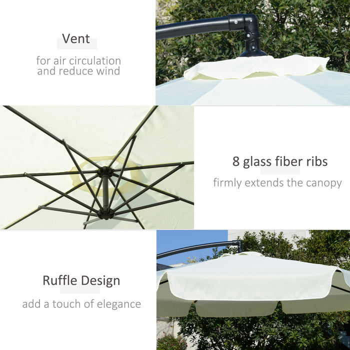 Banana Parasol Cantilever Umbrella 2.7m - Outdoor Hanging Sun Shade with Crank Handle, Cross Base - Perfect for Patio Protection, Cream White