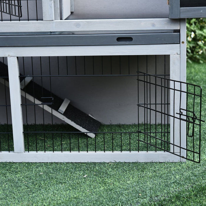 Double-Deck Small Animal Hutch - Fir Wood Construction with Slide-Out Cleaning Tray - Ideal for Rabbits & Guinea Pigs
