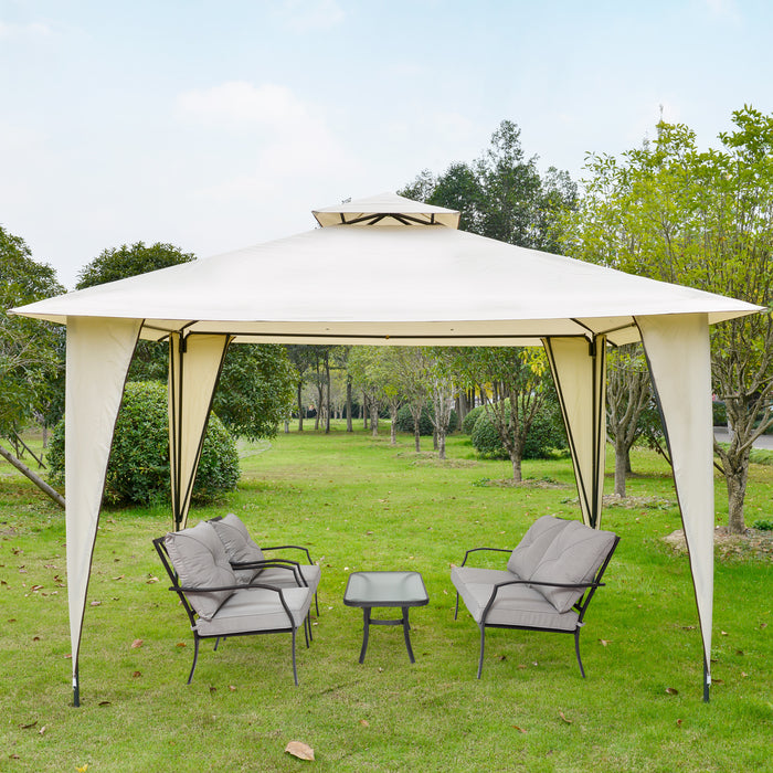 Outdoor Canopy Gazebo, 3.5x3.5m, with 2-Tier Roof and Steel Frame - Sideless Design for Garden Party and Gathering Shelter - Ideal for Open-Air Events, Beige Shade Cover