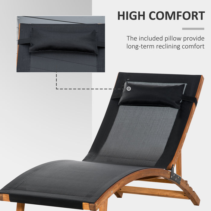 Ergonomic Garden Lounger - Adjustable Wooden Outdoor Patio Chaise with Headrest Pillow - Ideal for Patio Comfort and Relaxation