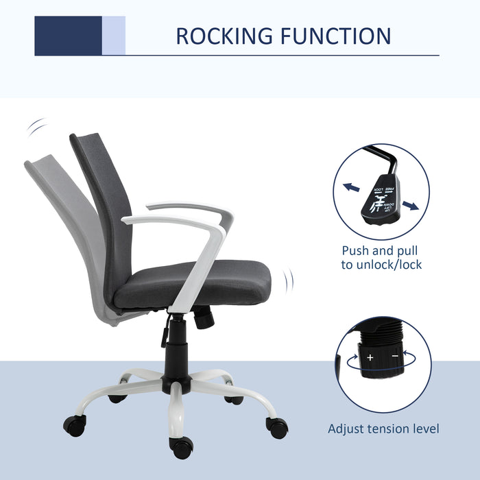 Ergonomic Linen Swivel Task Chair - Adjustable Height & Wheeled Computer Desk Chair with Arms, Dark Grey - Comfortable Home Office and Study Seating Solution