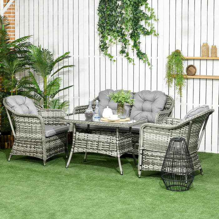 Outdoor PE Rattan Set - 4-Piece Patio Wicker Conversation Sofa with Padded Cushions & Tempered Glass Top Table - Ideal for Garden Entertaining and Relaxation