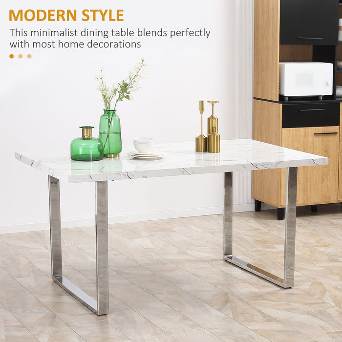 Marble Effect Dining Table - Rectangular 155 cm with Sturdy Steel Legs - Suits 6-8 Guests Perfect for Kitchen and Dining Spaces