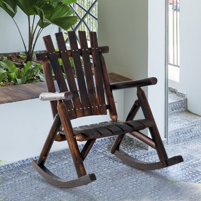 Rustic Fir Wood Rocking Chair - Outdoor Patio Adirondack-Style Comfort Rocker - Ideal for Relaxation & Traditional Decor