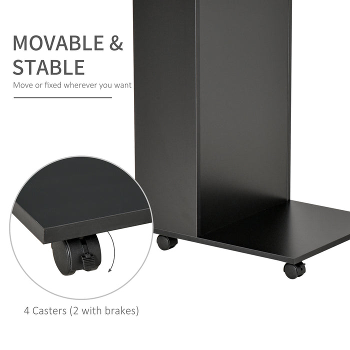 C-Shape Sofa Side Table with Storage - Mobile End Table with Casters for Laptop & Snacks, Black - Ideal for Living Room Convenience