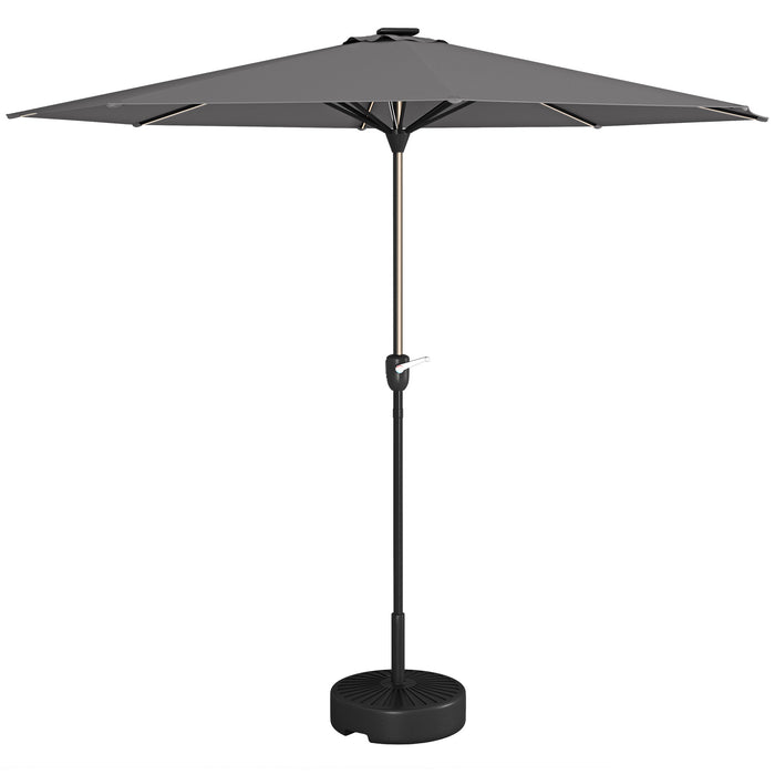 Solar-Powered LED Garden Parasol - Charcoal Grey Patio Umbrella with Crank Handle and Illumination - Perfect for Nighttime Outdoor Relaxation