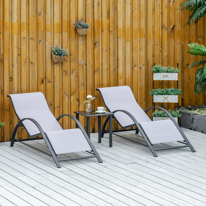 Outdoor Recliner Set - 3-Piece Garden Sunbathing Lounge Chairs with Matching Table, Light Grey - Perfect for Patio Relaxation and Entertaining Guests