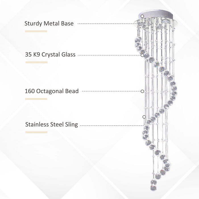 Spiral Crystal Chandelier - Dazzling 160 Octagon-Shaped Crystals - Elegant Lighting Fixture for Home Decor