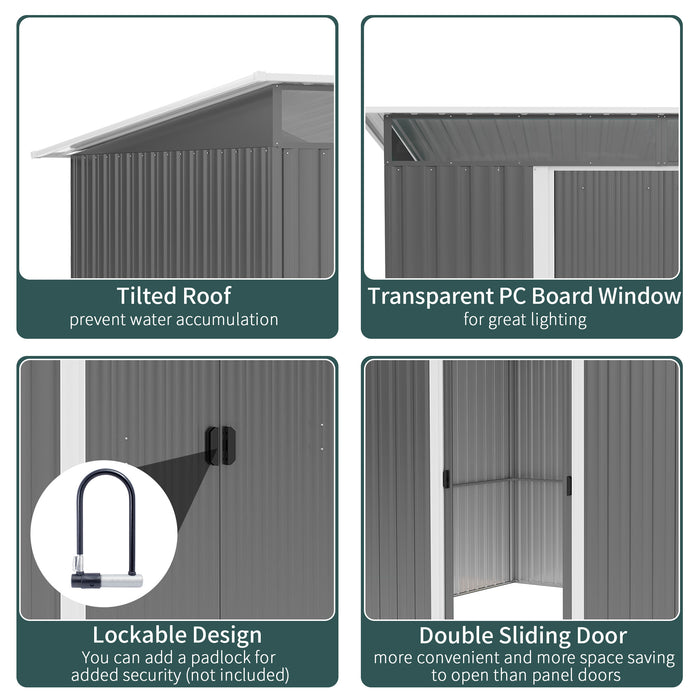 Metal Garden Shed - 9x6ft Grey Outdoor Tool Storage House with Tilted Roof and Ventilation - Ideal for Garden Equipment and Supplies