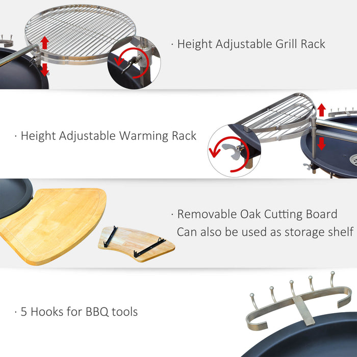 Adjustable Charcoal BBQ and Fire Pit - Outdoor Garden Double Grill with Cutting Board for Parties - Perfect for Family Gatherings & Backyard Cookouts