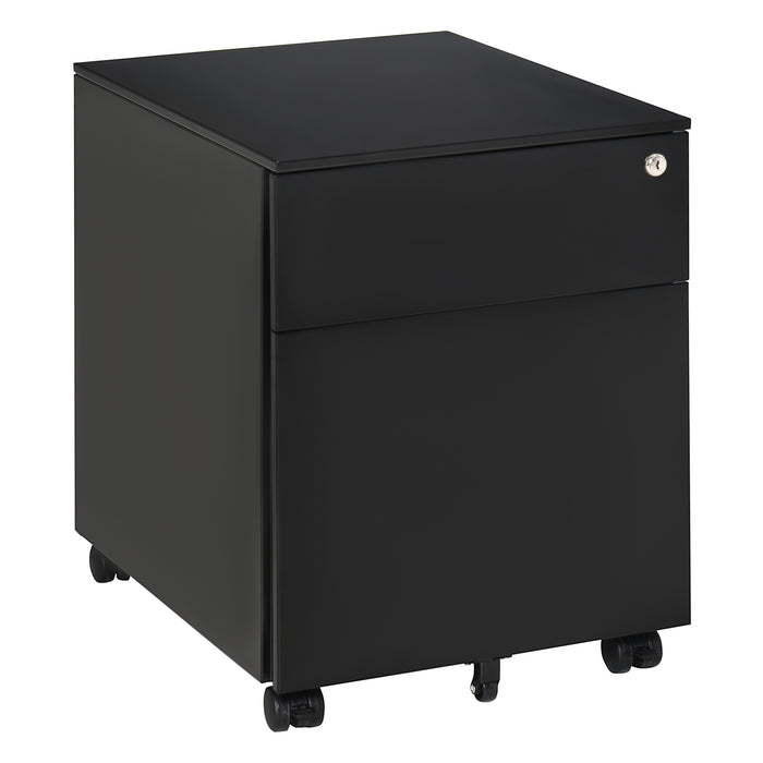 Lockable Steel Vertical File Cabinet with Pencil Tray - Home Office Rolling Filing Storage for A4, Letter, and Legal Documents - Compact Design with Casters for Easy Mobility