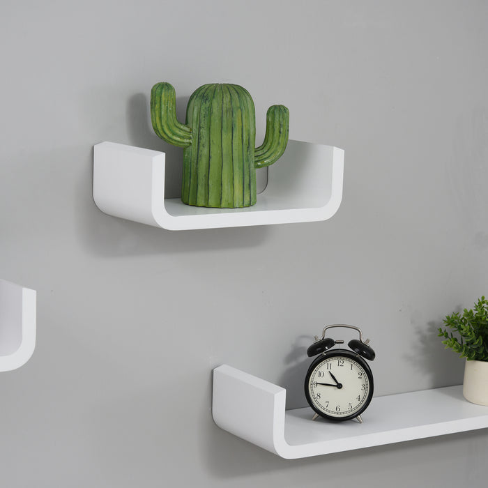 U Shaped Display Shelves - Set of 3, White Floating Wall Mounts - Contemporary Storage Solution for Home & Office