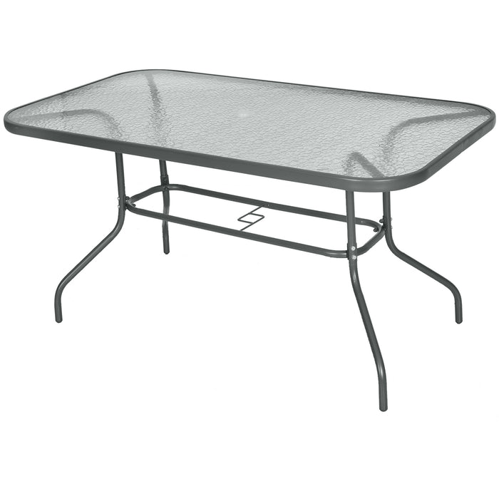 Aquatex Curved Metal Frame Glass Table - Outdoor Garden Dining with Parasol Hole, Tempered Grey Top - Ideal for Patio, Balcony Entertaining Friends and Family