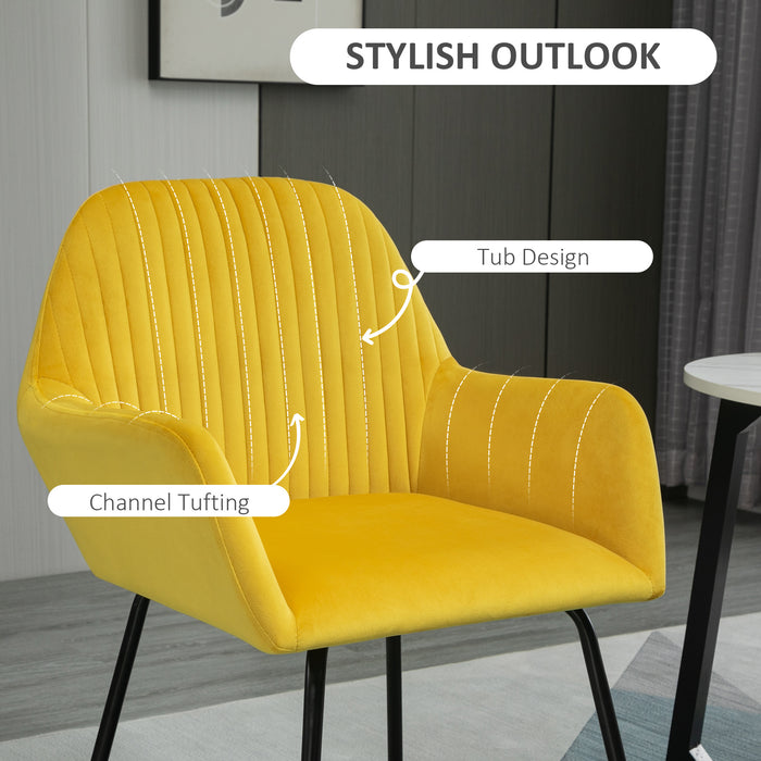 Contemporary Velvet Accent Chair Pair - Luxe Upholstered Armchair with Sturdy Metal Base - Stylish Seating for Living Room, Vibrant Yellow