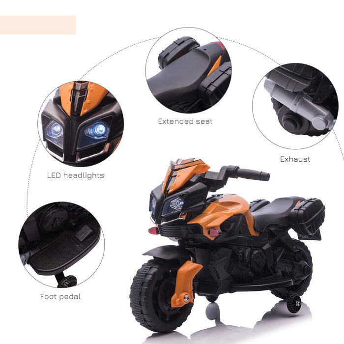 Kids Electric Motorcycle Ride-On - 6V Battery-Powered, Realistic Sounds, 3 km/h Speed, for Toddlers - Perfect for Girls and Boys Aged 18-48 Months, Orange Color