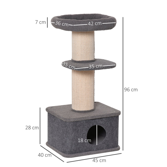 Cat Tree Kitten Tower - Multi-Level Activity Centre with Sisal Scratching Posts, Condo, Plush Perches, Grey - Ideal for Playful Cats and Kittens