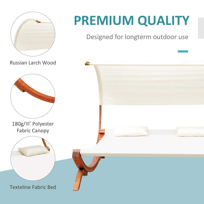 Wooden Double Sun Lounger with Canopy - Hammock Chaise Day Bed, Cream Finish - Ideal for Patio Relaxation and Outdoor Comfort