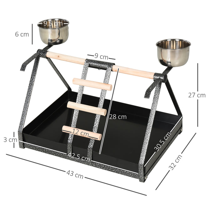 Sturdy Portable PlayStand for Birds - Includes Wood Perch, Ladder & Feeding Cups - Ideal for Macaw, Parrot & Conure Training and Entertainment