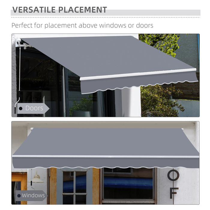 Retractable 4m x 3m Garden Patio Awning - Manual Sun Shade Shelter in Grey - Ideal Outdoor Canopy for Deck Protection and Comfort